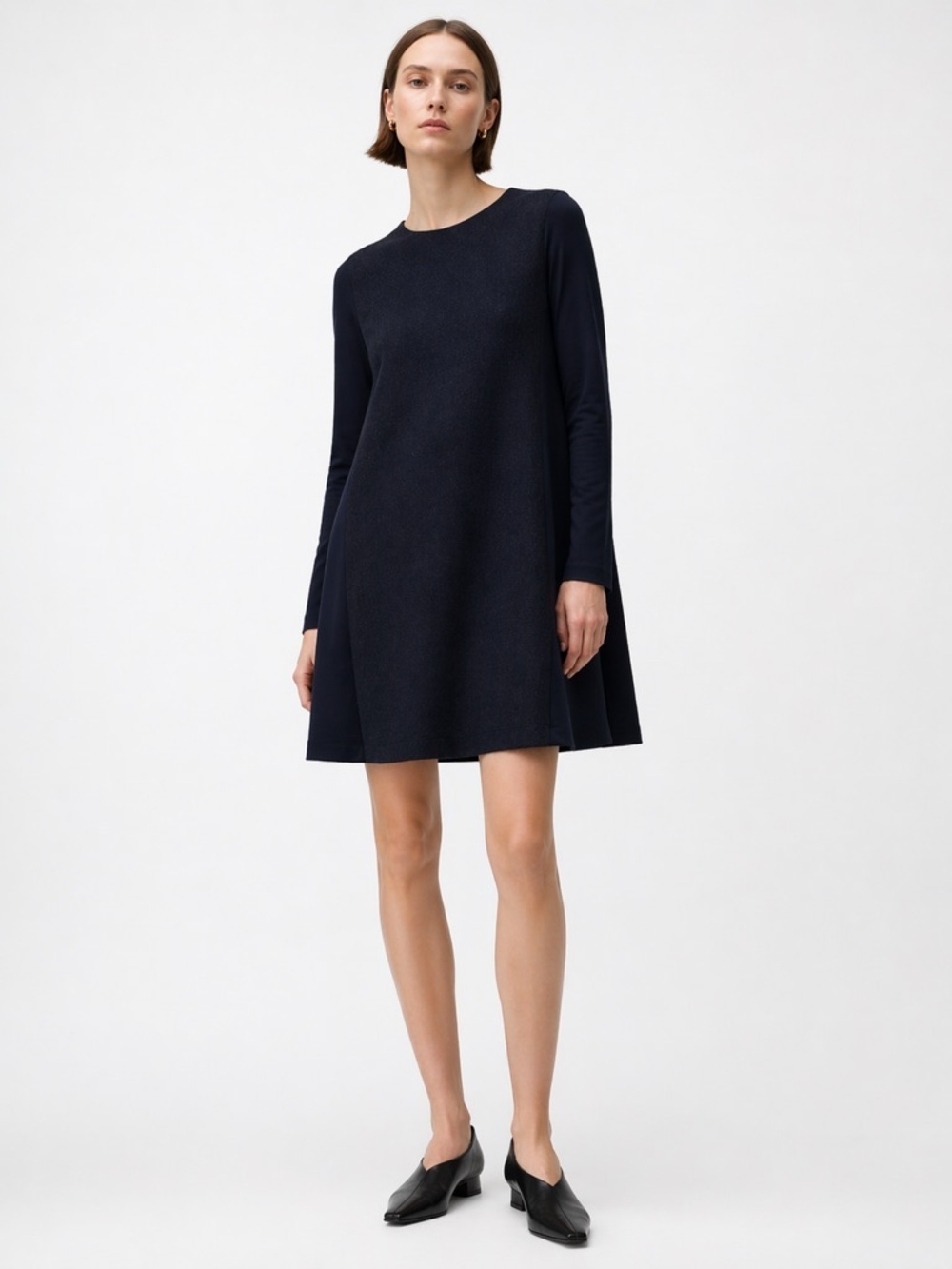 COS Navy Trapeze Swing Dress M Scandinavian Minimalist A-Line Wool Blend